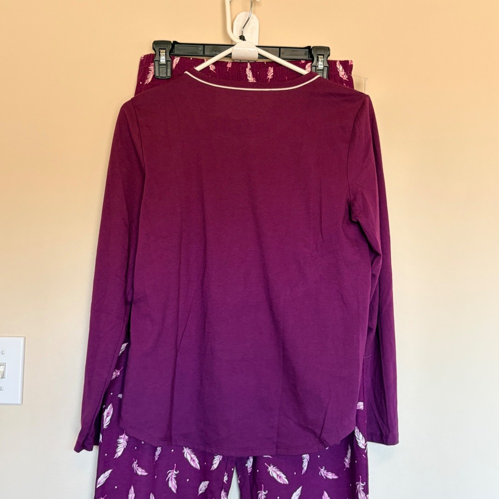 Charter Club Intimates Feathers Plum 2pc Pajama PJ Sleep Set Cozy Small NEW NWT - Picture 3 of 8